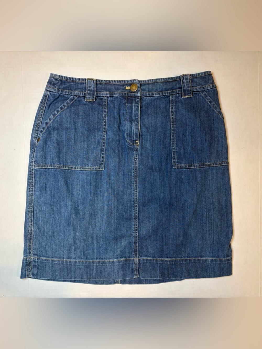 Jones New York Sport Stretch Cotton Blend Blue Denim Jean Skirt Size 10